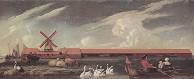 Guisveld / Vijverlanden te Wormerveer: Papiermolen De Oude Voorn, toegeschreven aan Laurens Oomheyn(ca 1730)